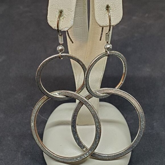 Silver Tone Dangling Hoop Earrings - Picture 1 of 2